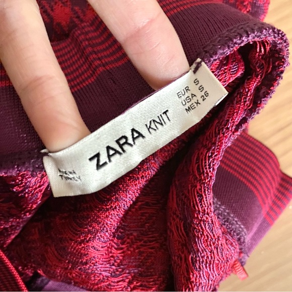 NEW Zara knit houndstooth print cropped flare pant red purple - Picture 7 of 8